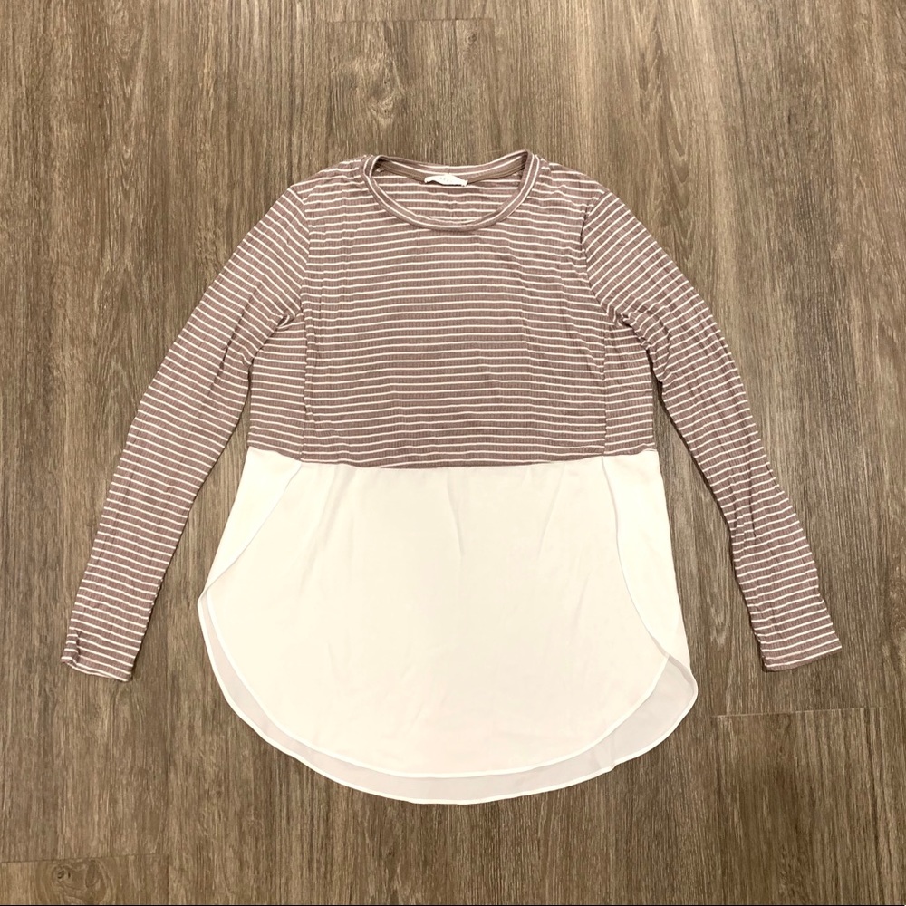 Lush Brown Striped Top With White Sheer Bottom